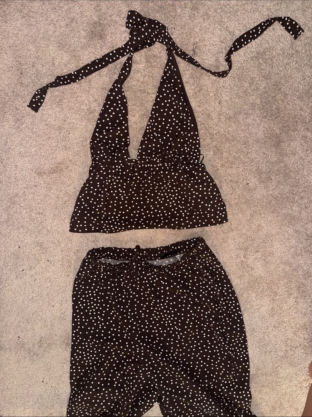 Black Polka Dot Halter Top and Shorts Set